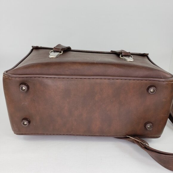 Vintage Brown Leather Hard Side Zipper Drop Front Camera Bag Case 14"X 10"X 7" - Picture 9 of 16
